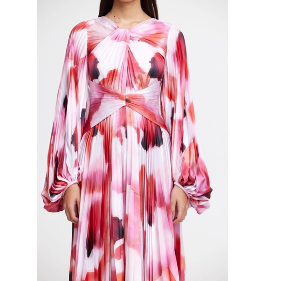 NEW Acler Dalliey Midi Long Sleeves Dress AU8/US4 Red Pink Abstract Floral Blush - Picture 3 of 12